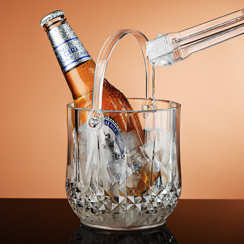 Magic beans Shenghuo ice bucket bar ktv high-looking household commercial acrylic small ice bucket beer bucket ice bucket internet celebrity thickened ice bucket crystal model 2 pieces + ice clips 2 pieces
