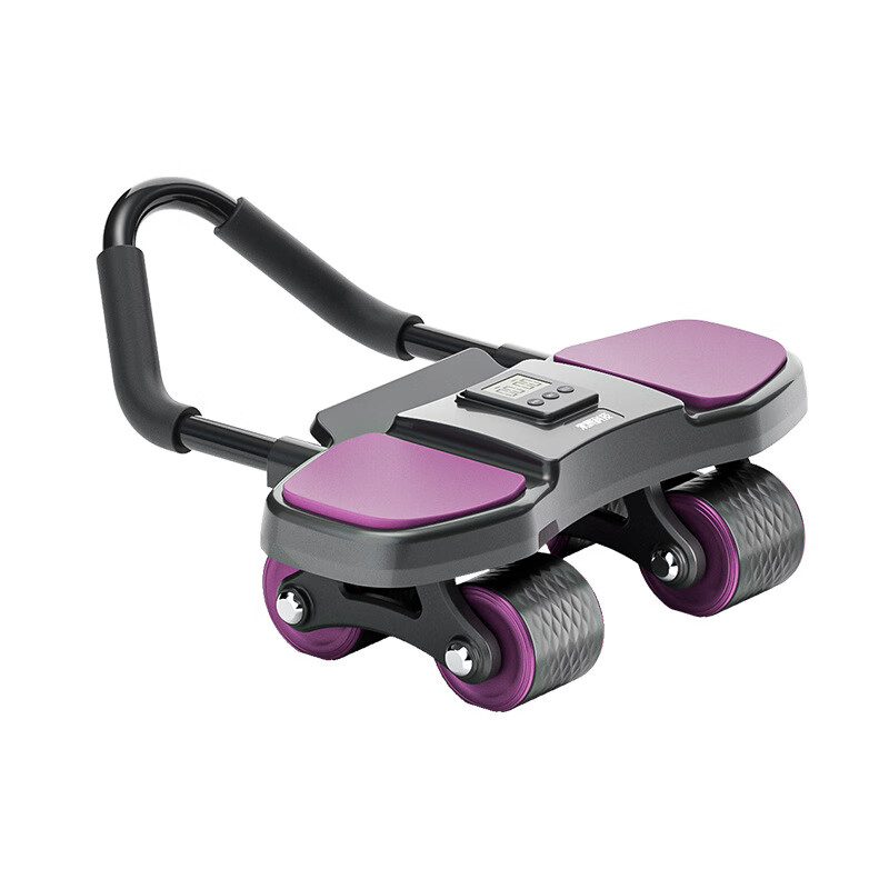AOCTIK four-wheel fitness abdominal wheel, automatic rebound, smart elbow support, abdominal muscle wheel, tablet support, fitness equipment, abdominal curling roller for men and women, fantasy purple, automatic rebound, thickened elbow pad, smart timing, free kneeling pad