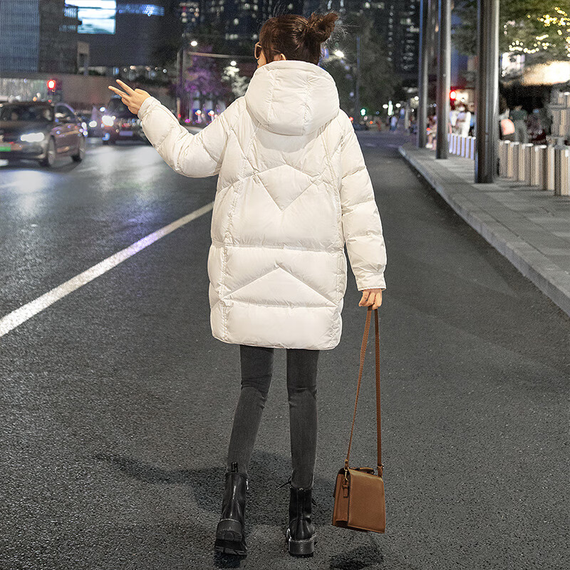 Sibaishe 2025 new winter women's loose thickened mid-length age-reducing hooded down jacket