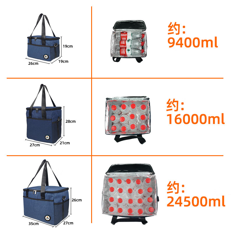 Yuhua outdoor refrigerated bag with large capacity and can be carried on the shoulder for picnics, thickened aluminum foil rice bag, portable lunch bag, insulated bag, navy medium size, about 9.4L, for 1-2 people at home