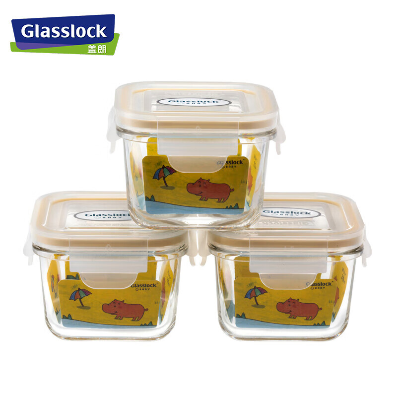 GLASSLOCK imported baby food supplement box sealed fresh-keeping sub-box frozen storage microwave baby food supplement bowl 210ml*3