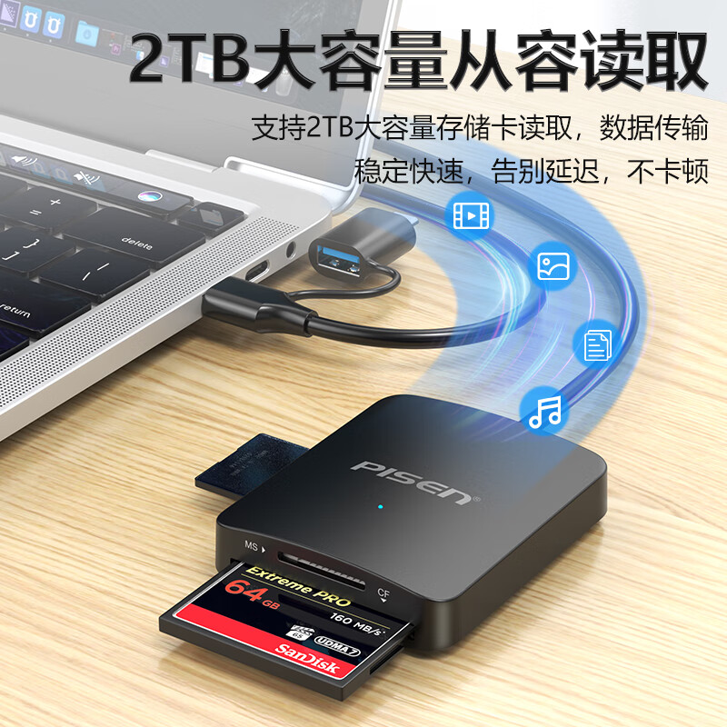 Pinsheng USB/Type-C3.0 multi-function card reader supports SD/TF/CF/MS card camera recorder monitoring memory card suitable for computers Apple 15/16 mobile phones/iPad