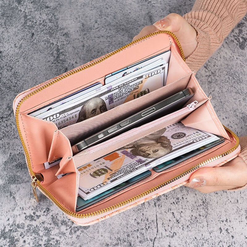 Chajin 2024 New Wallet Women's Long Korean Style Fashion Handheld Coin Purse Zipper Multifunctional Women's Mobile Phone Bag Black