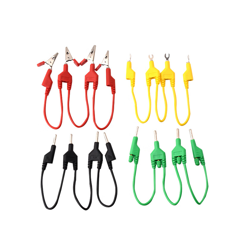 Four-link short-circuit 4mm banana plug U-shaped insert lockable current terminal experimental short-circuit connection line four-link crocodile clip-shaped green each section 0.2 meters