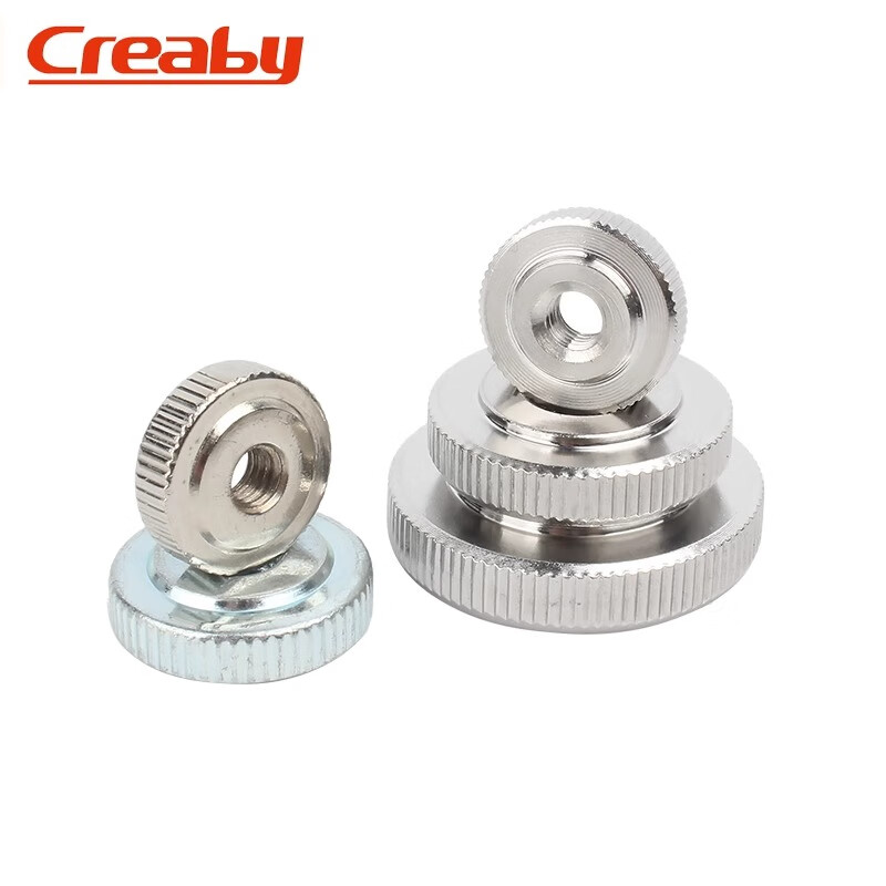 Creaby304 stainless steel hand screw nut iron nickel knurled flat head nut galvanized thin head screw cap iron galvanized M5 10 pieces