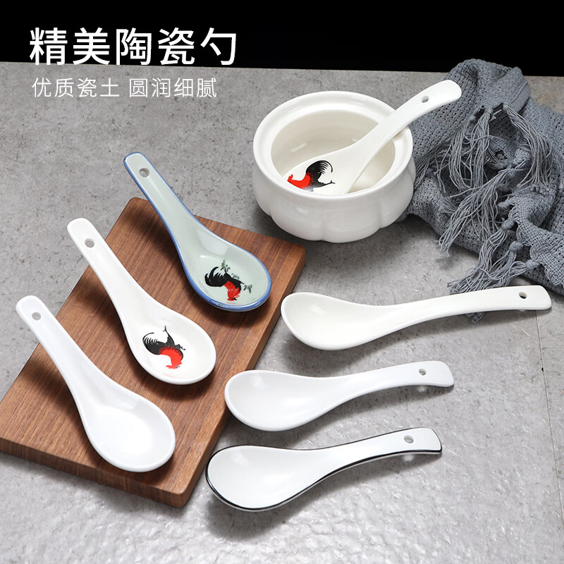 Blue color pure white small spoon restaurant hotel hotel special curved spoon ceramic spoon commercial thickened three curved spoon two needle spoon three curved spoon 1 piece set