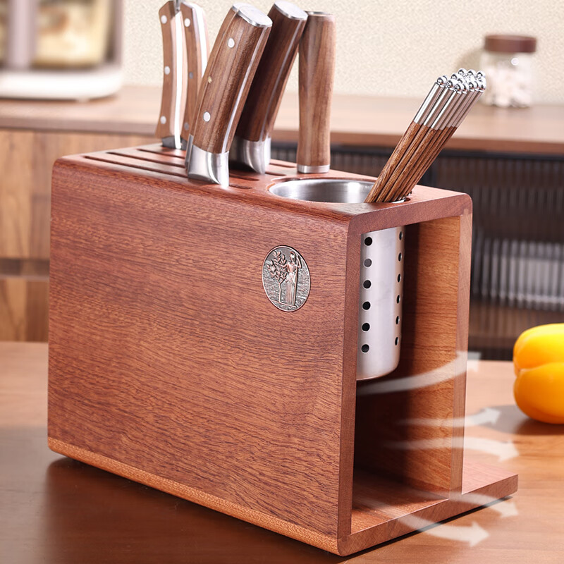 Magtu solid wood knife rack storage rack 2026 new chopstick cage integrated home kitchen cutting board knife storage rack countertop upgraded ebony knife board rack with cutting board rack