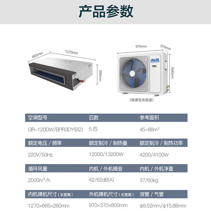 AUX (AUX) 20% off when placing an order Central air-conditioning one-to-one duct machine 4P5P6P multi-connected frequency conversion first-level energy efficiency embedded air-conditioning card machine 0 yuan installation variable frequency heating and cooling large 5 horsepower second-level energy efficiency variable frequency cooling and heating paid installation 220v