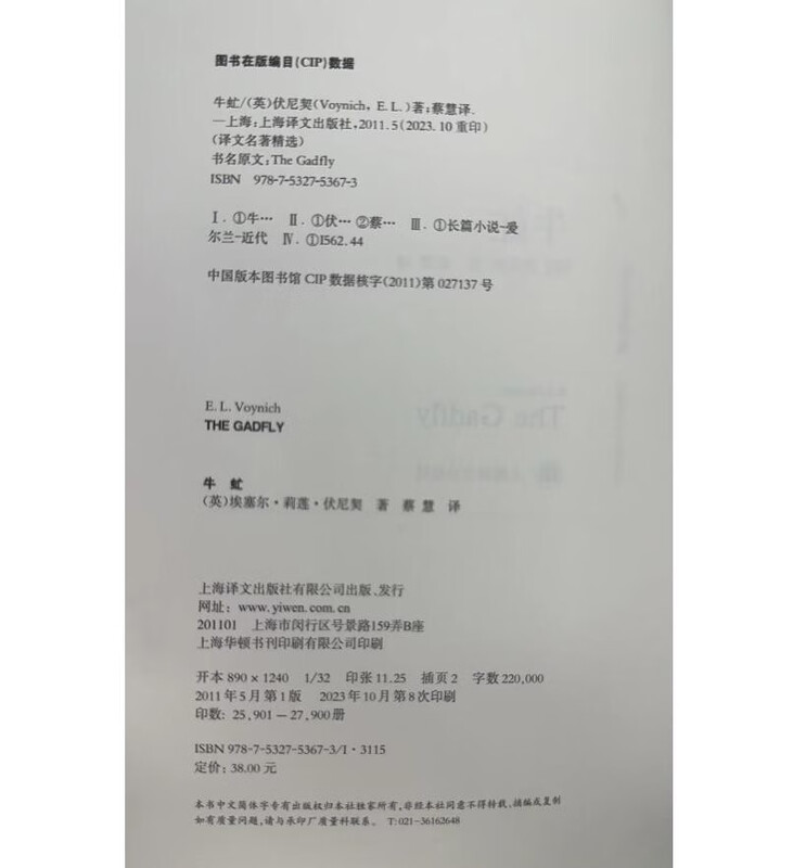 Gadfly (selected translations of famous works) novel