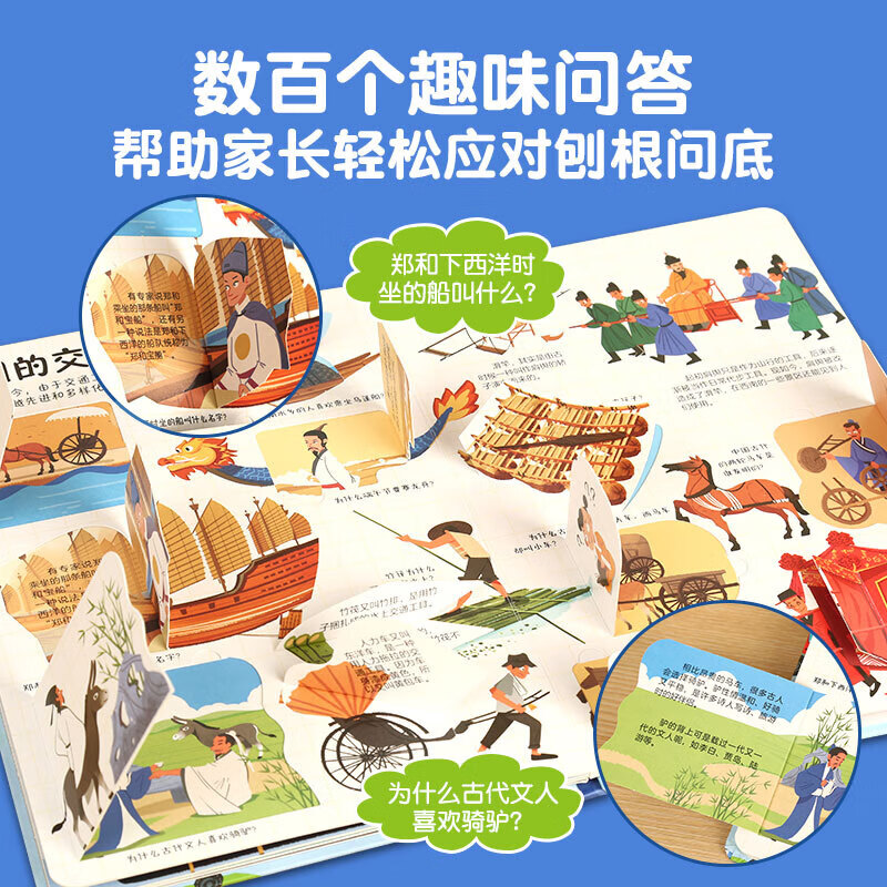 Curious children's hundreds of questions and answers flip book Children's books 3D three-dimensional book 3-6 years old machine book One Hundred Thousand Whys Children's picture book 3-6-8 years old three-dimensional flip book reveals transportation animals space body primary school students kindergarten fun secret series encyclopedia Various means of transportation