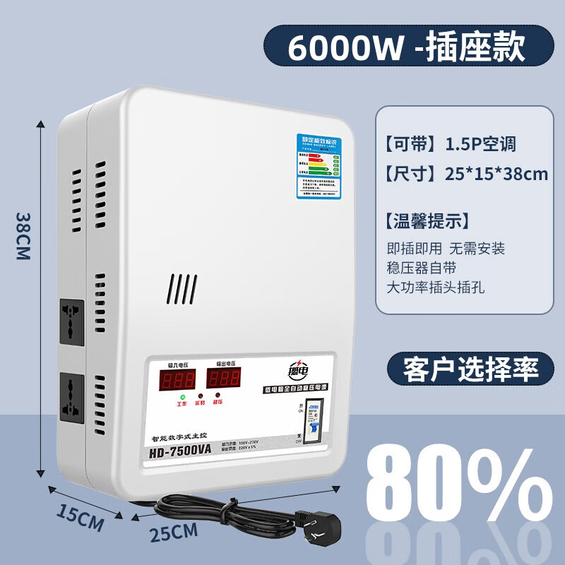 Jiabao Zhengniu air conditioning voltage regulator fully automatic 220v household 30000w high power voltage regulator ultra low voltage voltage booster 6800W plug and play (with 1 1.5p air conditioner)