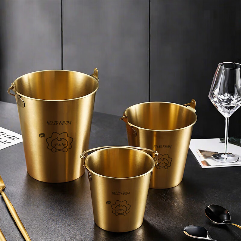 WORTHBUY Internet celebrity ice bucket 304 stainless steel portable ice bucket bar KTV champagne bucket thickened household beer bucket red wine bucket with handle natural color 1.7L-Doudou Xiong