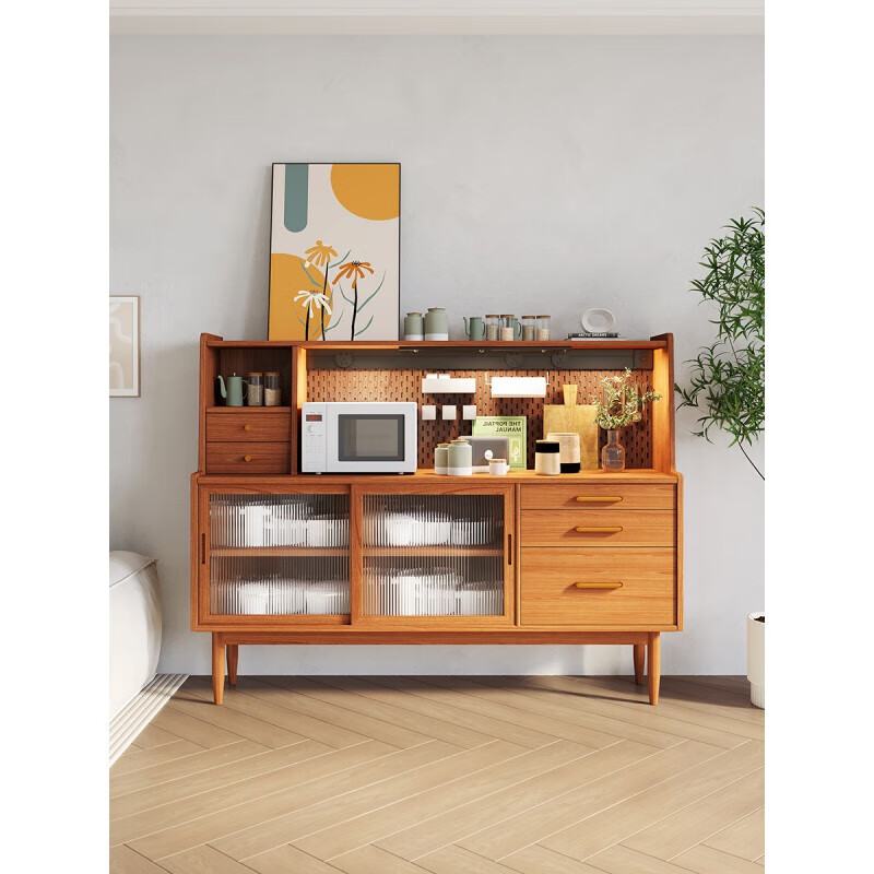 Ionaga Yu solid wood sideboard Japanese style tea and wine cabinet Nordic multifunctional living room cupboard storage cabinet perforated board wall cabinet cherry color perforated board double door x80x40x125cm