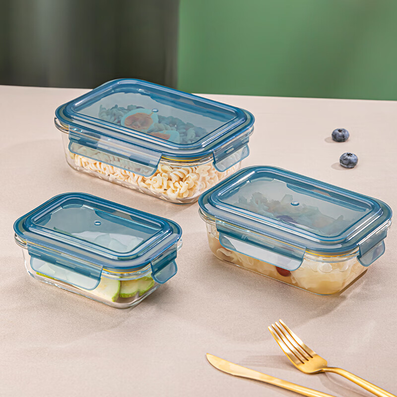 Leweishi high boron glass lunch box, microwaveable lunch box, lunch bowl, refrigerator crisper box, Lexian integrated lid 400ml+640ml two sets