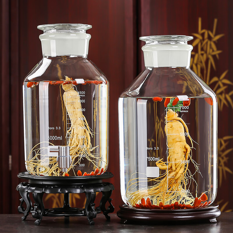 YITELAN thickened glass wine bottle with scale medicinal wine bottle wide mouth frosted wine jar bayberry wine jar wine container with scale wine bottle 5 catties (thickened and resistant to high temperature)