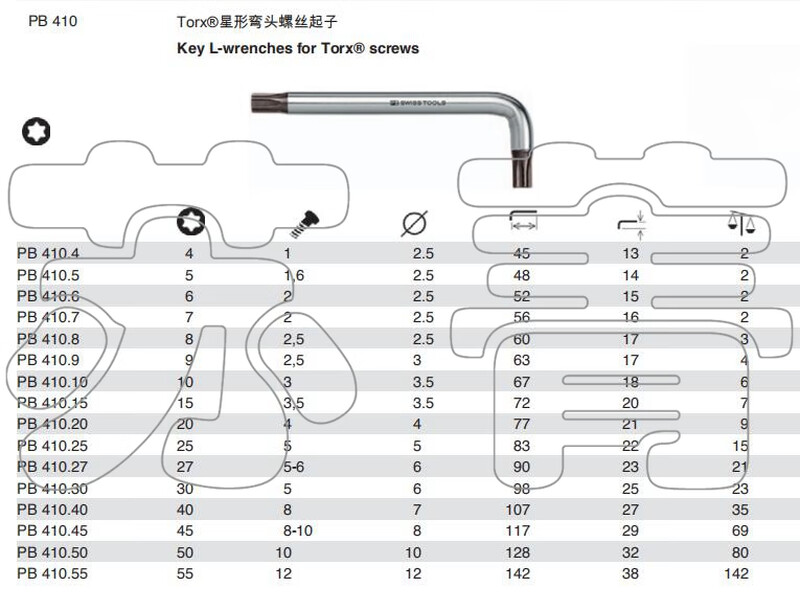 Swiss original imported PBSWISSTOOLS star-shaped plum blossom L-shaped wrench PB410 series 410.T5 (full length 48mm)
