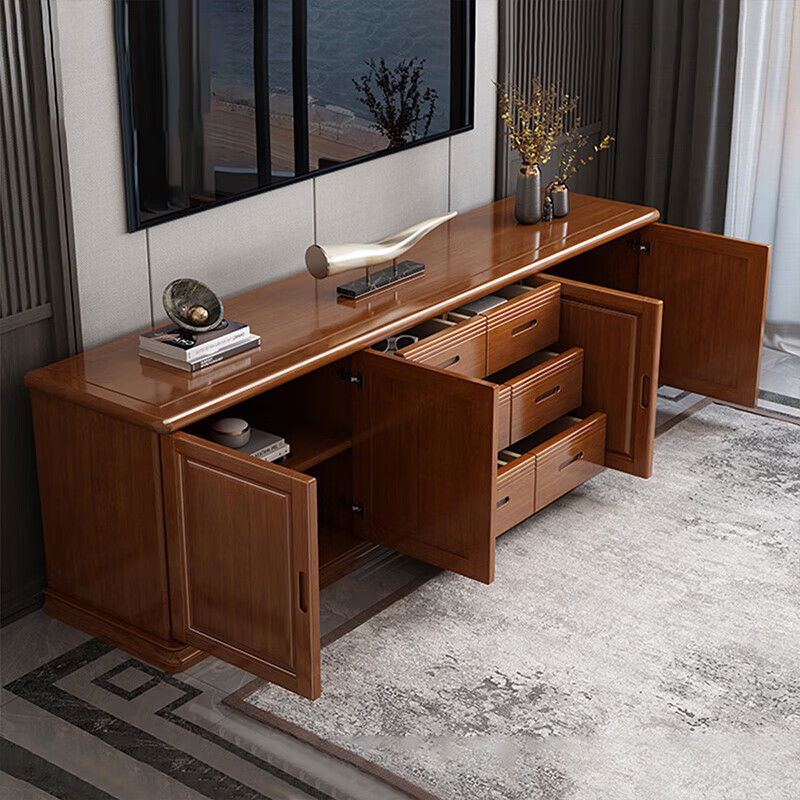 Zihua golden walnut TV cabinet coffee table combination home Chinese-style living room floor cabinet bedroom multi-function storage cabinet d22 2.2 meters high TV cabinet walnut color