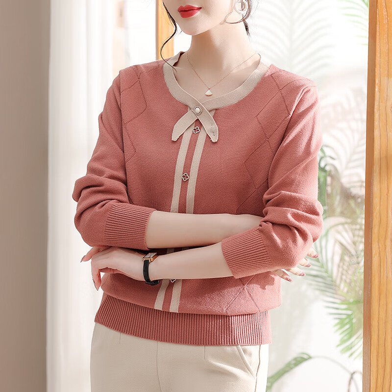 Yu Zhaolin's mother's temperament knitted sweater 2024 autumn new style middle-aged women's small shirt middle-aged and elderly spring and autumn inner layering tops