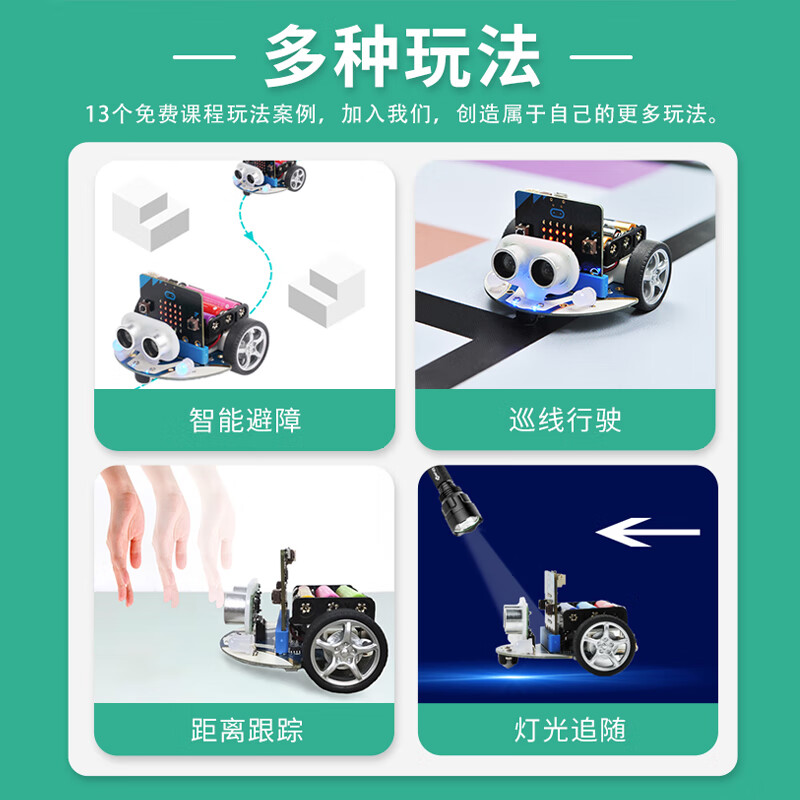 Car kit microbit programming car motherboard extension python smart car programming car (excluding motherboard) cutebot car