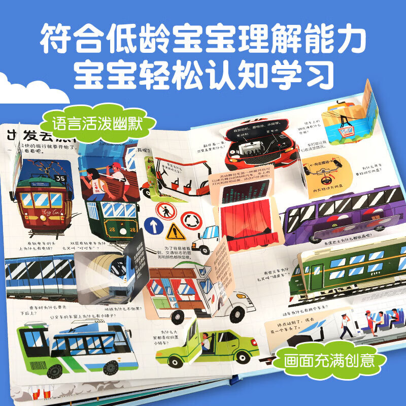 Curious children's hundreds of questions and answers flip book Children's books 3D three-dimensional book 3-6 years old machine book One Hundred Thousand Whys Children's picture book 3-6-8 years old three-dimensional flip book reveals transportation animals space body primary school students kindergarten fun secret series encyclopedia Various means of transportation