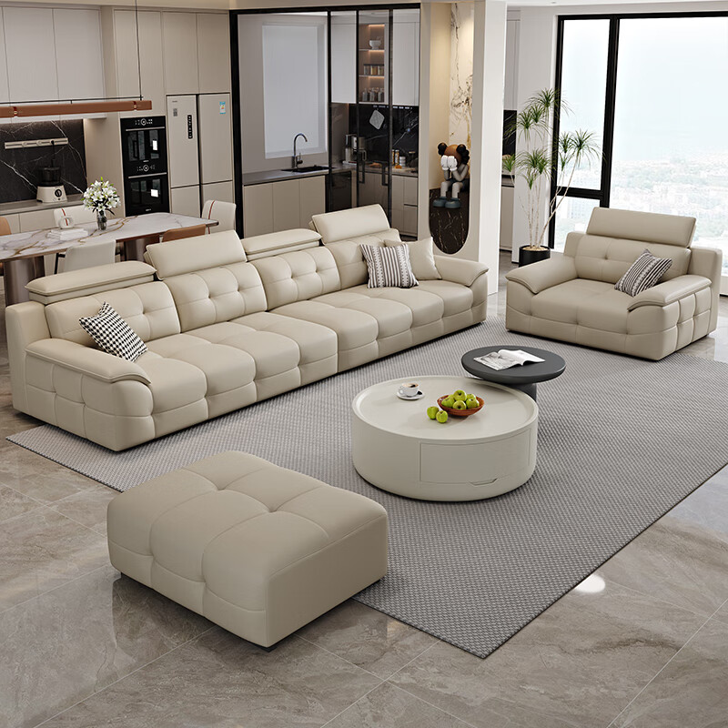 Suizhi leather sofa government subsidy Italian minimalist style straight home sofa living room 2025 new leather art sofa small four-seater 2.8m straight with same style footrest upgraded contact surface thickened leather + imported washed latex cushions