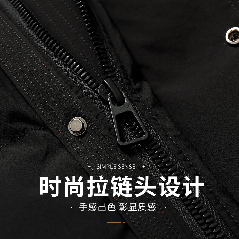 Flying in the Snow 90 Down Jacket Men's Removable Hat Thickened Fashion Casual Autumn and Winter Warm and Coldproof Jacket Men's Black 180