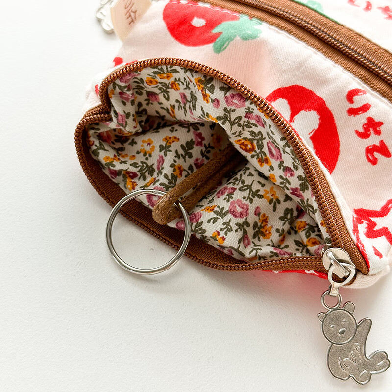 Shiganu zipper key bag for women, anti-scratch card slot, multi-functional storage, Meiji Strawberry Rabbit, small zipper model