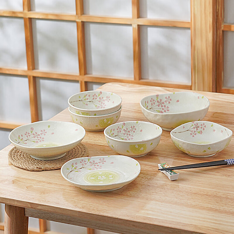 Mino Yaki Japan imported household ceramic bowl set simple dinner plate Japanese tableware fruit plate dish 10-piece set