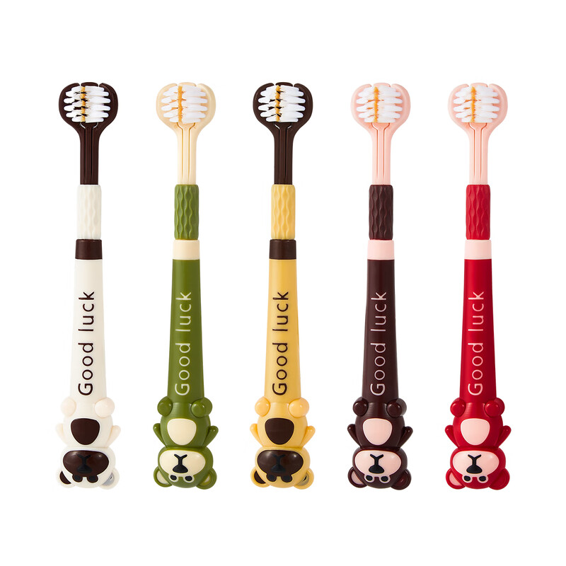 HERM S cute cartoon toothbrush set for adults and children with three sides, 3-12 years old, soft packaging brush head 360, no dead ends, cute children with three sides / 5 pieces