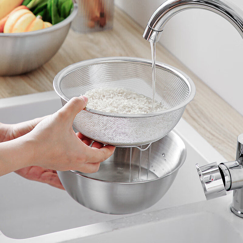 Onlycook sink set kitchen 304 stainless steel leaky basin rice basket drain basket water filter basket and noodle egg basin-24cm