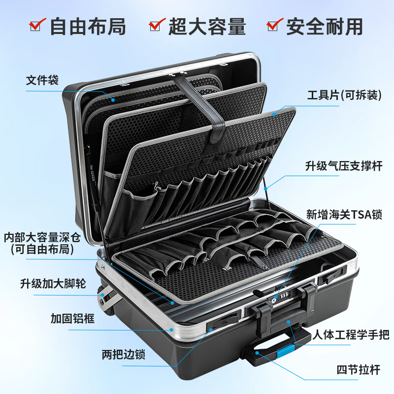 Beiwei tie rod tool box HDPE material enlarged casters TSA lock can be checked and repaired tool box 115.05 115.05/P