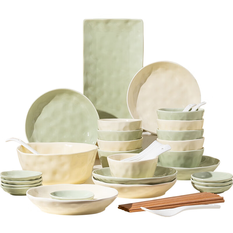 Huixun dishware and tableware set household ceramic dishes and chopsticks tableware set matcha soufflé 48 pieces