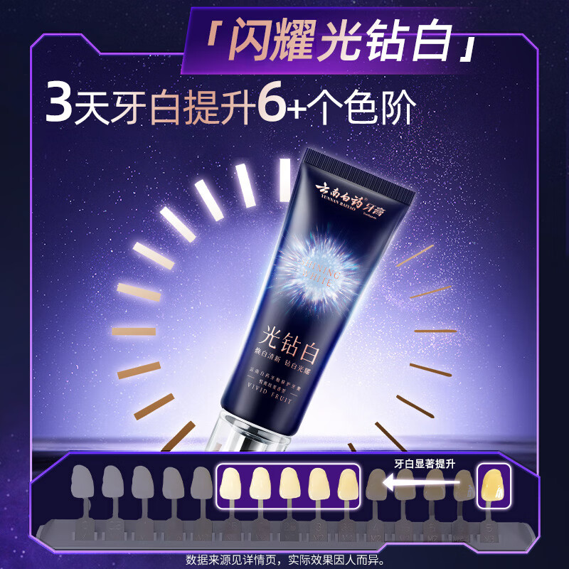 Yunnan Baiyao's new product, Light Diamond White Toothpaste Gift Box, removes yellowing, removes stains, anti-allergic, whitens, freshens and repairs 4 tubes, total 420g