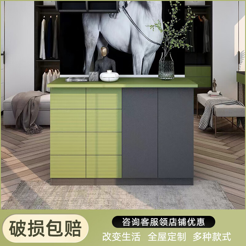 Wen Yijia custom-made stone modern simple open kitchen cabinet quartz stone slate overall assembly stove integrated cabinet custom-made red darker color appointment measurement design