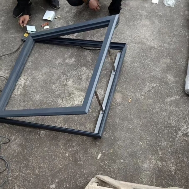 Meikejie thickened aluminum alloy electric skylight roof manual shading basement cement table sunroom pitched roof customization thickened large opening 940*940 with glass gray