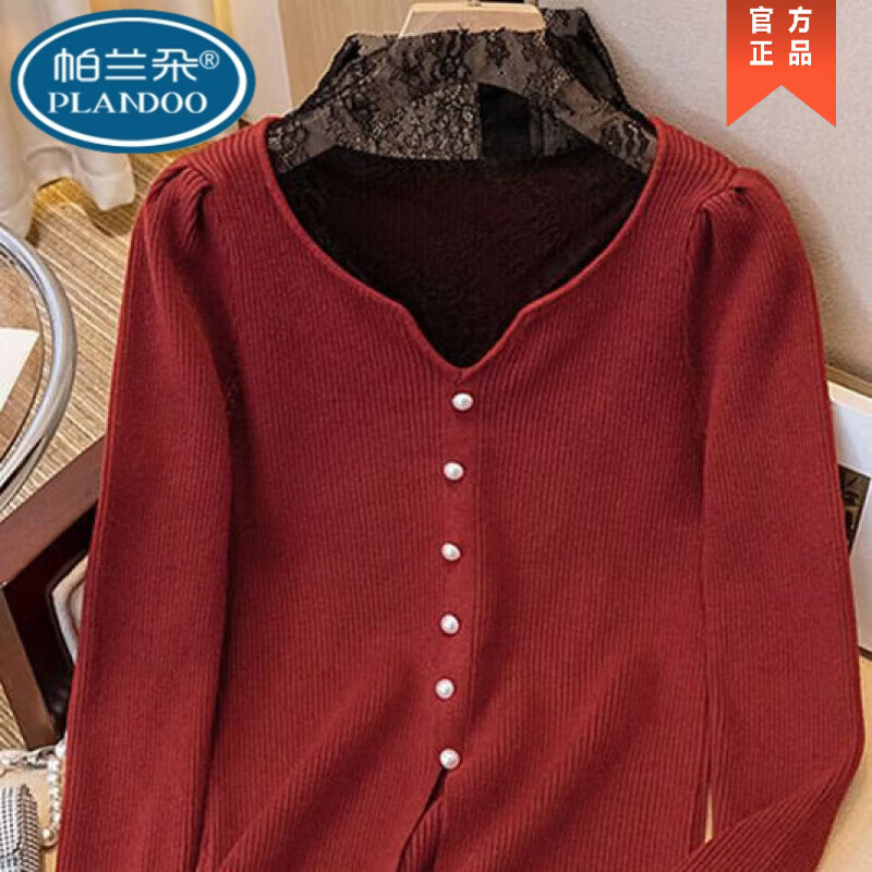 Palanduo Xiaoxiangfeng lace stitching long-sleeved bottoming shirt for women 2025 autumn and winter new style fake two-piece slimming tops white high quality L 105-120 pounds