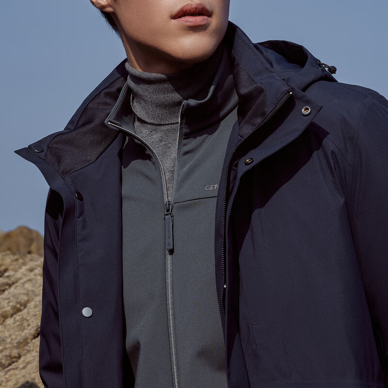 Youngor Down Jacket Goose Down Warm Hooded Detachable Stand Collar Windproof Jacket Navy Blue 165/88A