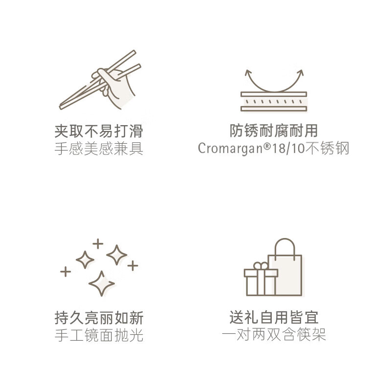 WMFNUOVA Stainless Steel Chopsticks Chopsticks Household Food Grade Chopsticks Set 2 Pairs