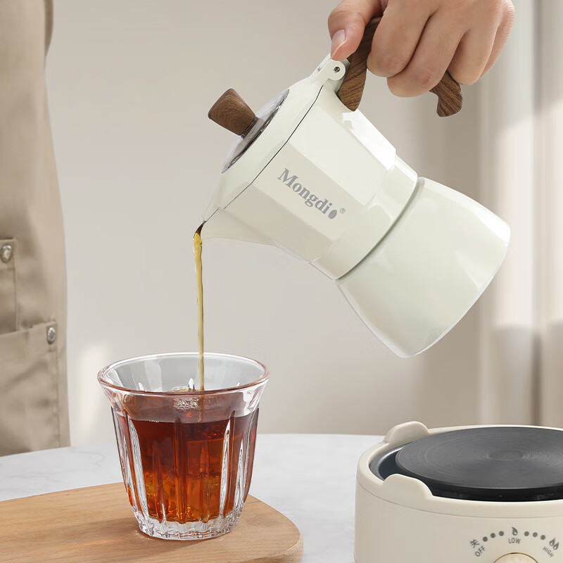 Mongdio Moka Pot Double Valve Coffee Pot Set Home Espresso Equipment Set Single Valve Black + Black Electric Stove + Filter Paper 150ml