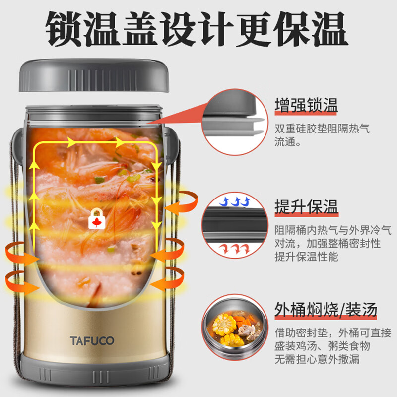 TAFUCO insulated lunch box, extra long insulated soup bucket, multi-layer portable 24-hour lunch box bag for office workers and students T2524