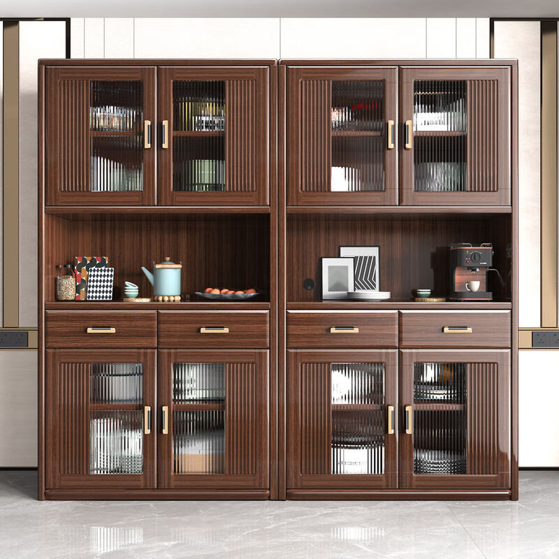 New Chinese solid wood sideboard wall-mounted multi-functional wine cabinet storage cabinet integrated home living room large capacity combination cabinet side cabinet imported walnut