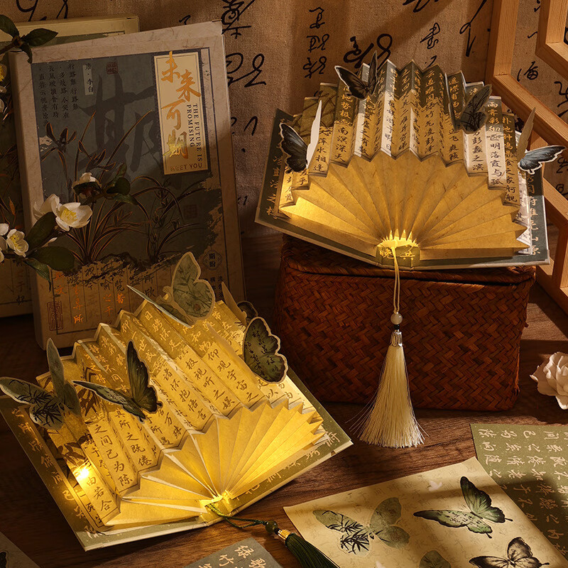 Beautifully made creative handmade antique style DIY fan-shaped book lamp material package high-end atmosphere book night light birthday gift ornaments fan-shaped book lamp the future can be expected