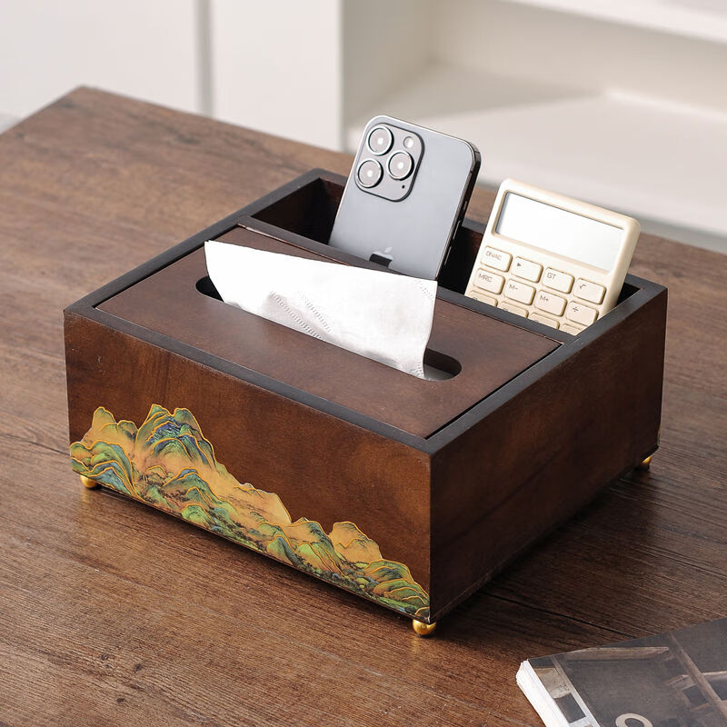 Walnut color solid wood living room tissue box home remote control storage new Chinese coffee table creative paper box fruit plate