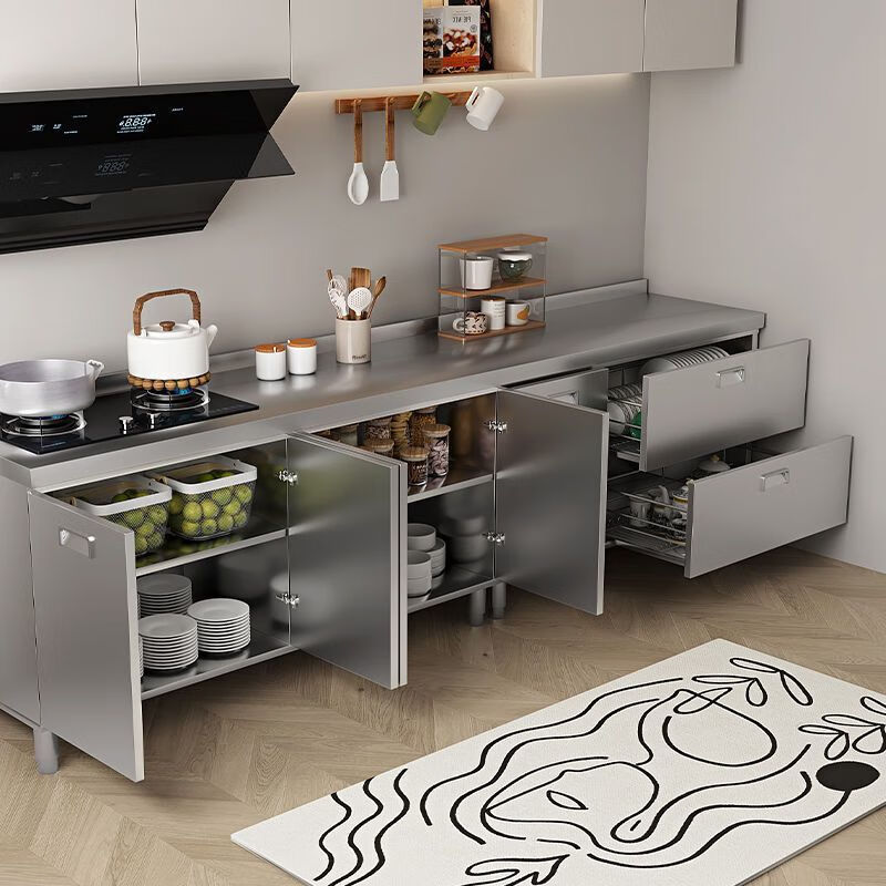 Baiting 2025 New Overall Thickened Stainless Steel Cabinet No Installation Integrated Kitchen Stove Cabinet Small Apartment 160cm Four Doors Double Basins (Remarks Left and Right) 304 Thickened Stainless Steel No Installation