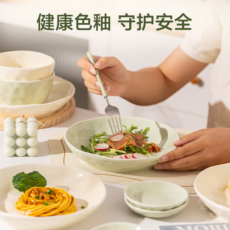 Huixun dishware and tableware set household ceramic dishes and chopsticks tableware set matcha soufflé 48 pieces
