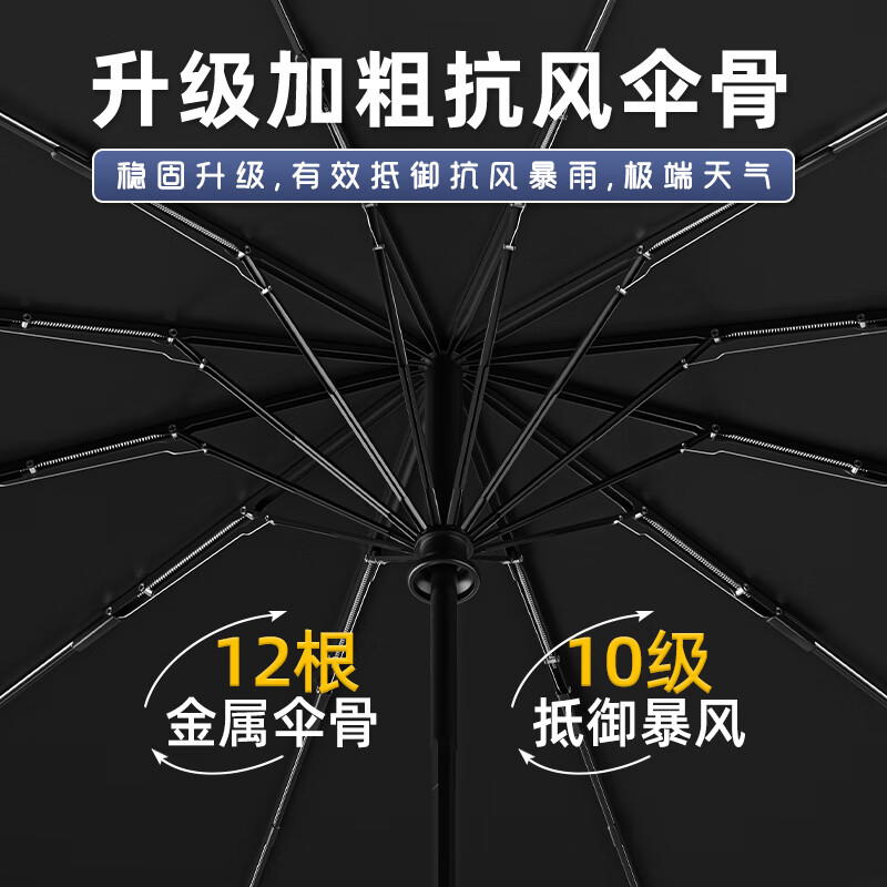 Paradise Umbrella Fully Automatic One-click Fully Folding Extra Large Three-fold Vinyl Folding Windproof Reinforced Heavy Rain Double Umbrella (Black) 125CM Large Fully Automatic 12 Ribs
