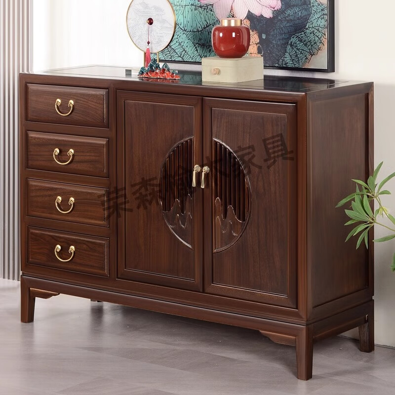 Ruichengtang sideboard solid wood tea cabinet new Chinese style living room wall storage cabinet wine cabinet kitchen tableware cabinet integrated cabinet light walnut 120*35*85