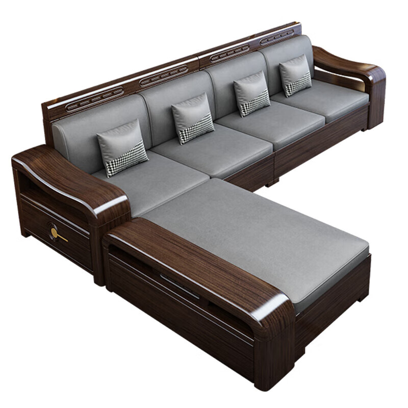 Yunxin sofa Purple gold sandalwood solid wood sofa New Chinese style living room size apartment winter and summer dual use imperial concubine corner storage 1+2+3 combination + long coffee table + square table + TV cabinet
