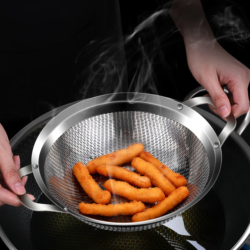 Wen Yijia 304 stainless steel drain basket rice basin household rice washing sieve vegetable fruit and vegetable water control basin set leaky basin large-drain basket (SUS304)