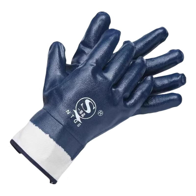 Gloves, work protection, wear-resistant, oil-proof rubber, non-slip, waterproof, oil-resistant, full rubber canvas, dipped in rubber, auto repair, nitrile protection, wide mouth blue (12 pairs), one size fits all